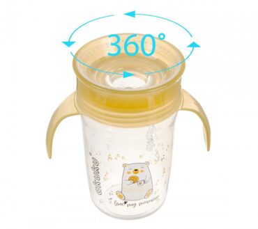Cană anti-vărsare Akuku A0670 360° galbenă – 260 ml, cu mânere, fără BPA