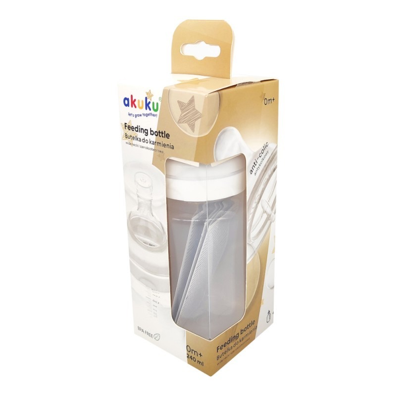 Biberon cu Gât Larg și Tetină Anticolici 240 ml, Akuku A0107 - imagine 6