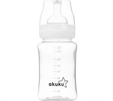 Biberon cu Gât Larg și Tetină Anticolici 240 ml, Akuku A0107