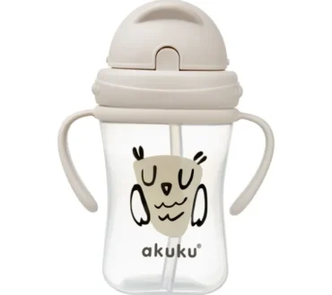 Cana cu pai din silicon, 300 ml, Bufniță, 9–12 luni Akuku A0204