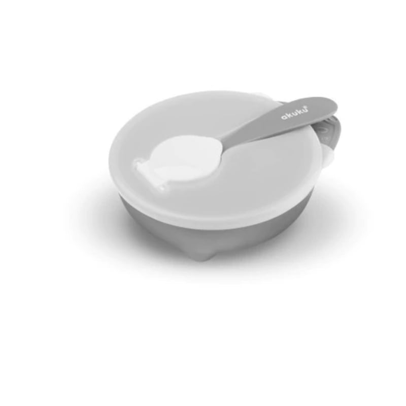 Set castron cu capac și linguriță Akuku A0425 gri, 250 ml – practic și sigur