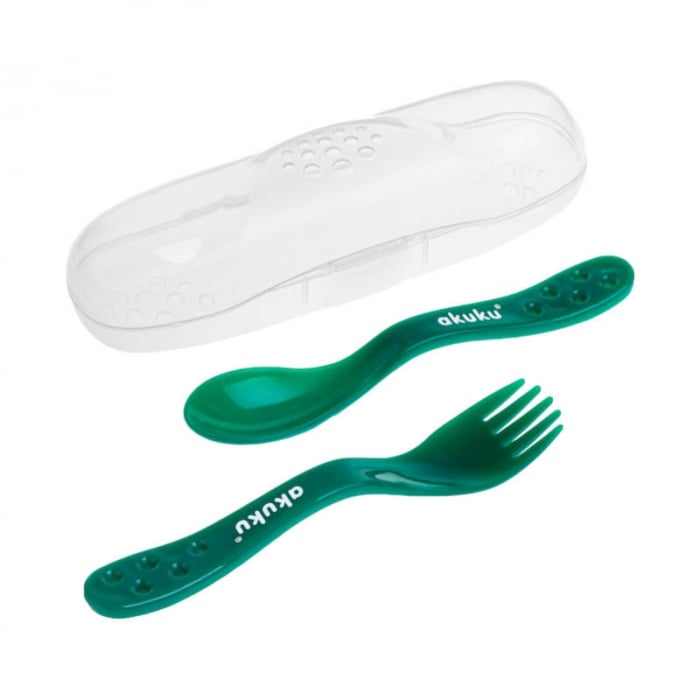 Set 2 piese lingură și furculiță Akuku A0073 – fără BPA, 9 luni+