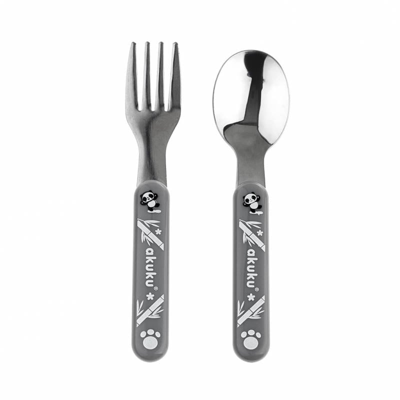 Set 2 piese lingură și furculiță din oțel inoxidabil Akuku A0100 – fără BPA, 9 luni+