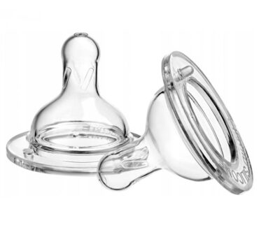 Set 2 tetine anti-colici cu debit rapid pentru biberon cu gura larga Akuku A0121, Transparent 6-9 luni