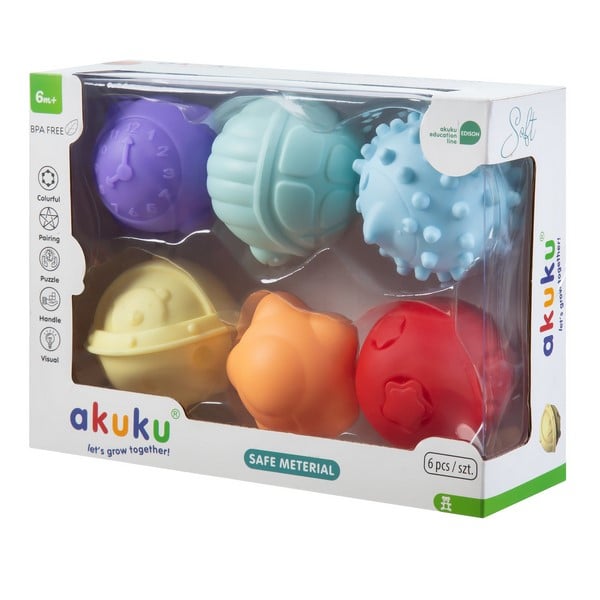 Set 6 mingi senzoriale moi Akuku A0640 – colorate, educative, sigure pentru copii - imagine 2