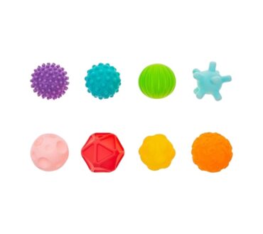 Set 8 mingi senzoriale moi Akuku A0452 – sigure, colorate, 9 luni+