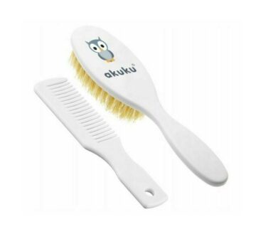 Set pieptăn și perie Akuku A0307 alb – peri naturali, antistatică, fără BPA