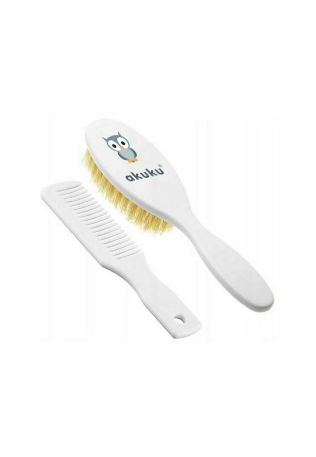 Set pieptăn și perie Akuku A0307 alb – peri naturali, antistatică, fără BPA