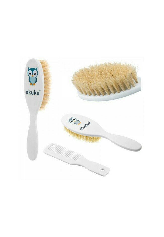 Set pieptăn și perie Akuku A0307 alb – peri naturali, antistatică, fără BPA - imagine 2